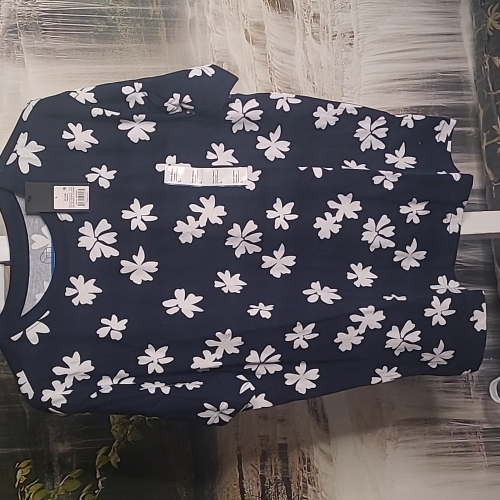 New! Original Use Mens Large navy white tropical crewneck Tshirt